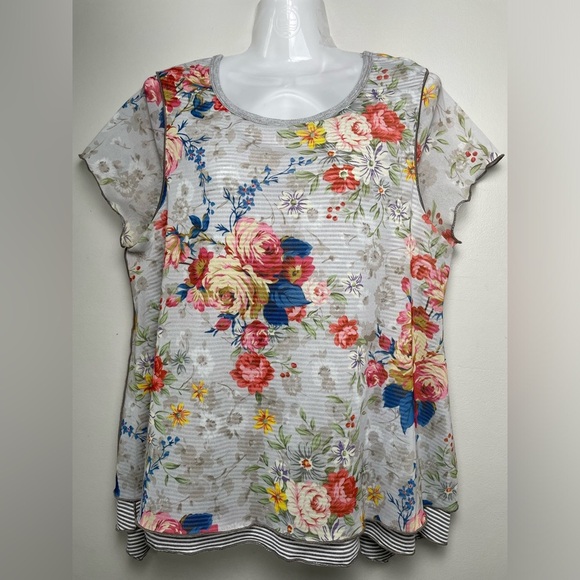 Sundance Catalog Womens Layered Striped Floral Top Watercolor Boho size Large - Picture 1 of 8